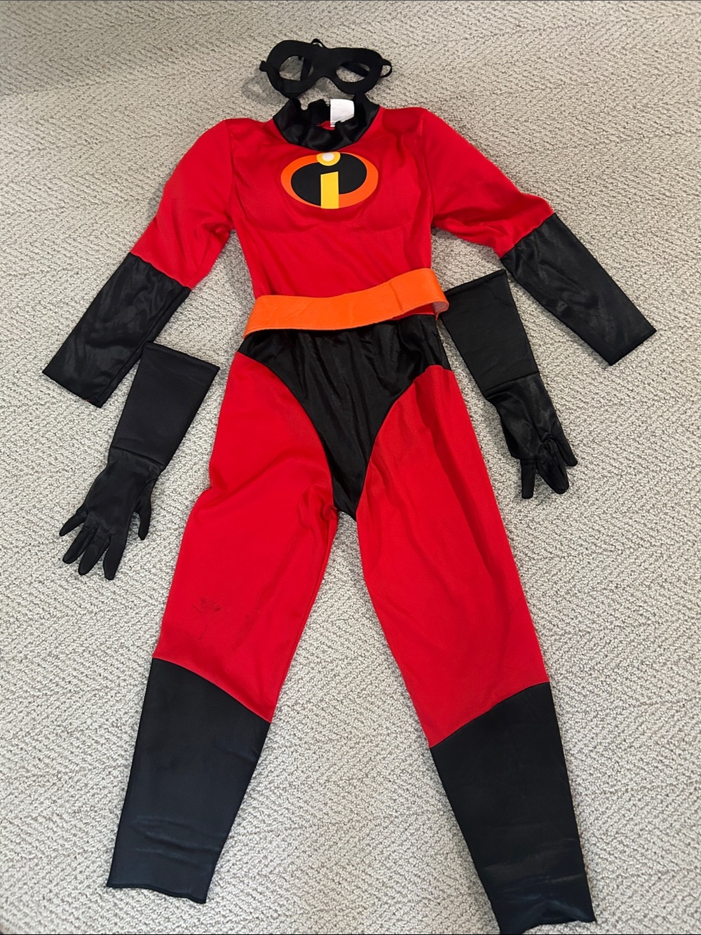 Disney The Incredibles, Dash, Costume Jumpsuit with Orange Belt, Gloves and Mask